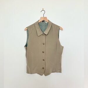 vintage 90s anne klein 100% silk vest - grey beige - tailored minimalist 14 euc